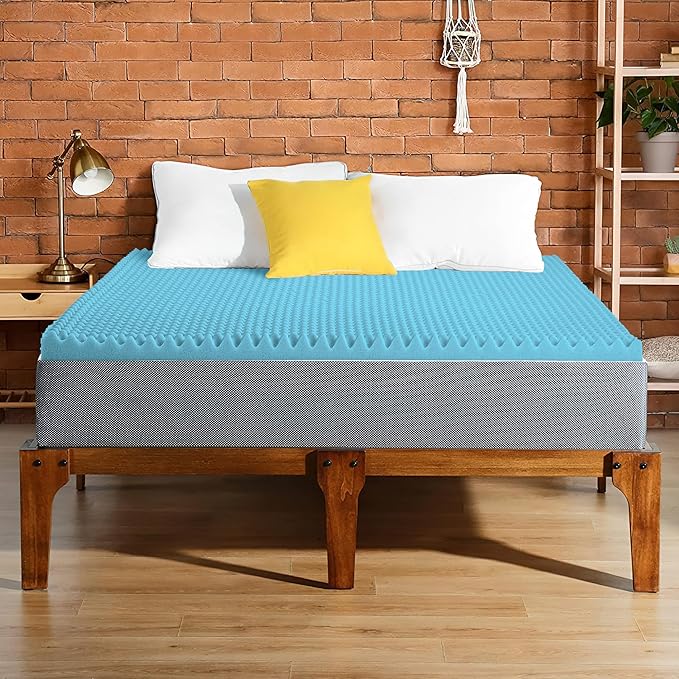 Greaton, 3-Inch Premium Convoluted Gel Memory Foam Toppers for Enhanced Comfort and Support, Twin, Blue