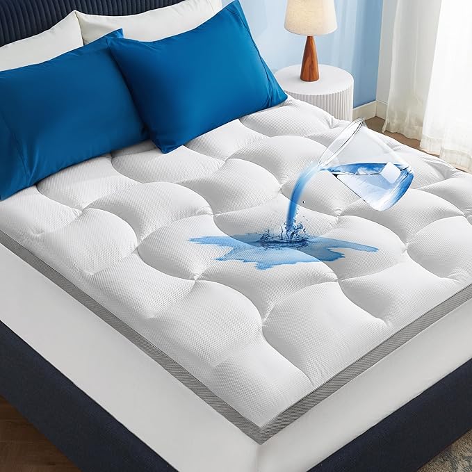 Bedsure Mattress Topper Queen - Pillow Top Mattress Topper Queen with 8-21 Inches Deep Pocket, 800 GSM Extra Thick Waterproof Mattress Protector, Soft Cover Bed for Home, Bedroom, Hotel - White
