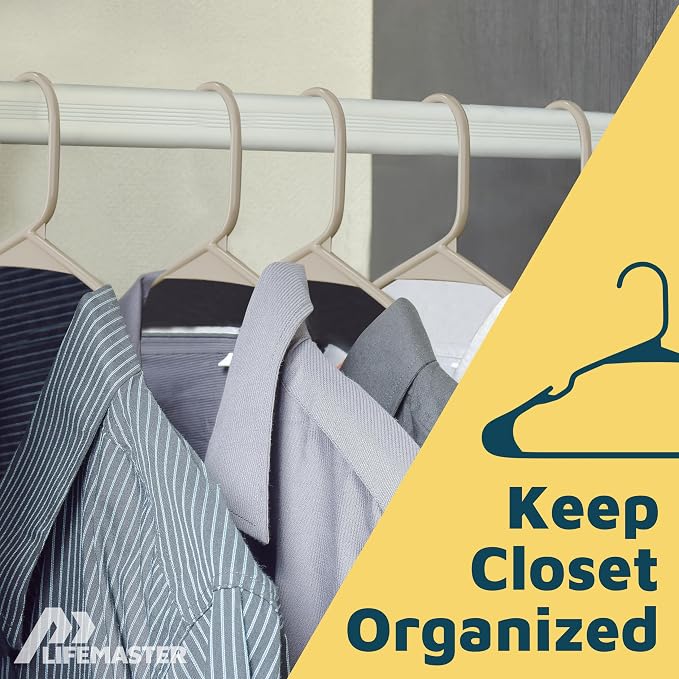 Lifemaster Plastic Clothes Hangers – Heavy Duty Hanger Set, for Organizing Clothes, Dresses, and Coat, Holds Up to 5 lbs, Space-Saving Hangers with Non-Slip Shoulder Grooves, Pack of 5, Ivory - Image 5