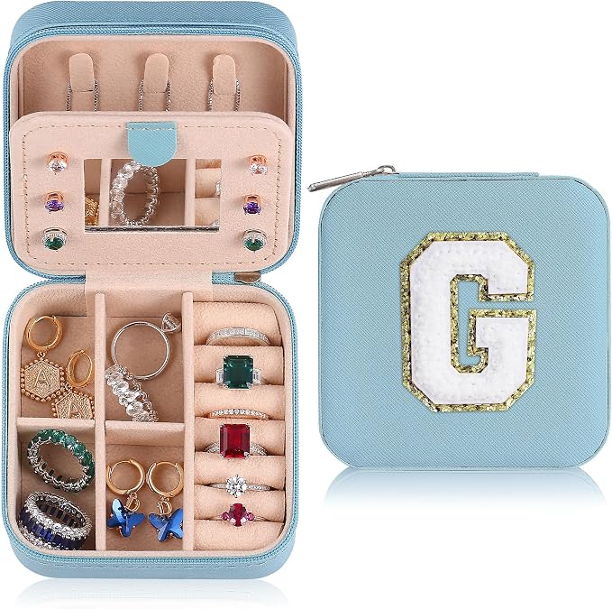 Parima Christmas Gifts List 2025 Ideas - Personalized Initial Travel Jewelry Case, 4 5 6 7 8 9 10 11 12 Year Old Girl Birthday Gifts Christmas Gifts for Daughter Granddaughter - Letter G, Sky Blue by PARIMA