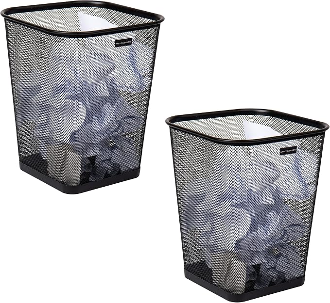 Mind Reader Mesh Trash Can, Waste Paper Basket, Square, Office, Metal Mesh, 9.75"L x 9.75"W x 12.25"H, Set of 2, Black by MindReader