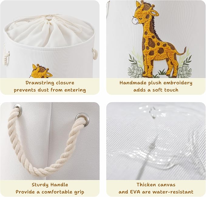 Kids Laundry Basket Baby Hamper for Nursery, Canvas 58L Large Dirty Clothes Hampers with Drawstring Closure, Jungle Theme Baby Basket, Animal Baskets Toy Laundry Hamper, Safari Nursery Decor, Giraffe - Image 6