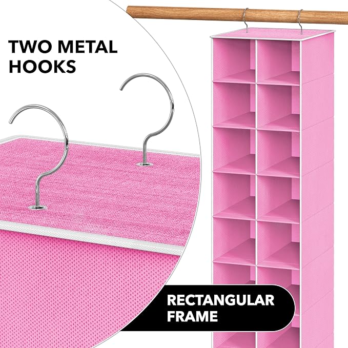 Simple Houseware 20 Section Shelves Hanging Shoes Organizer Holder for Closet, Pink - Image 6