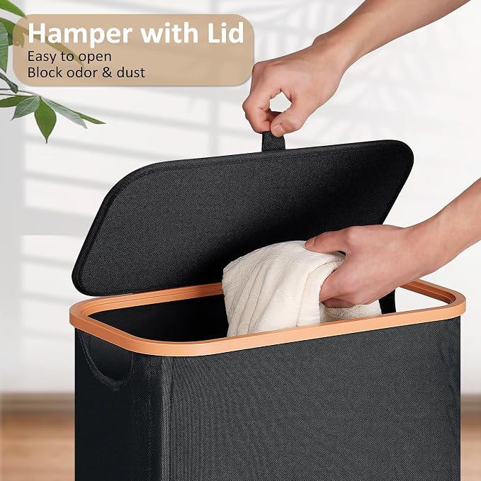Vincona Slim Laundry Basket with Lid, Narrow Dirty Clothes Hampers for Laundry with Handle, Skinny Laundry Bin for Laundry Room, Dorm, Bedroom and Bathroom, 15.9 Gallon (60L) Black - Image 2