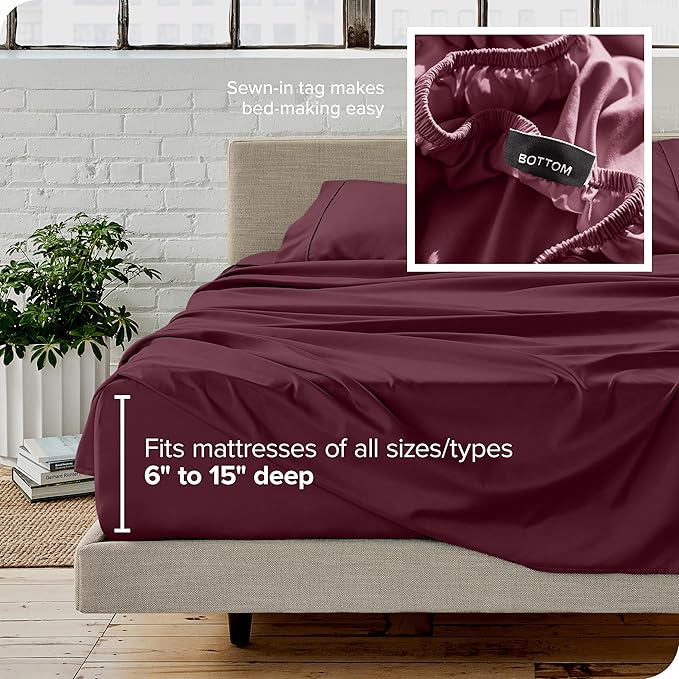 Bare Home King Sheet Set - 1800 Ultra-Soft Microfiber King Bed Sheets - Double Brushed - Deep Pockets - Easy Fit - 4 Piece Set - Bedding Sheets & Pillowcases (King, Burgundy)