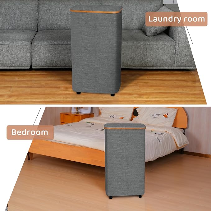 Laundry Basket with Wheels,100L Hampers for Laundry,Large Laundry Hamper with Lid and Bamboo Handles,Collapsible & Waterproof Tall Cloth Hamper for Dormitory Family,Grey - Image 3