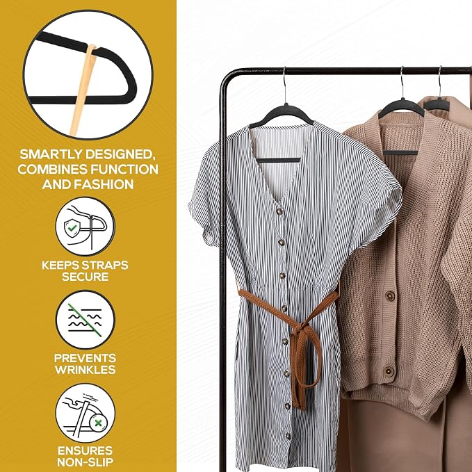Techzoo 50 Pack New Premium Quality Velvet Hangers Ultra Thin Non Slip Adult Felt Space Saving Hangers for Closet Heavy Duty Coat Pants Jackets Dress Hangers 360° Swivel Hook Hold Upto 10 lbs Black - Image 4