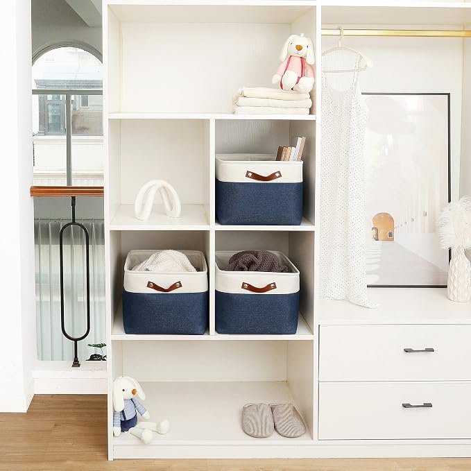 OrganiHaus Extra Large Fabric Storage Baskets for Shelves 3 Pack, 16x13in Closet Storage Bins, Canvas Baskets for Organizing, Linen Closet Organizers, Cloth Basket, Navy Blue/Off-White - Image 5