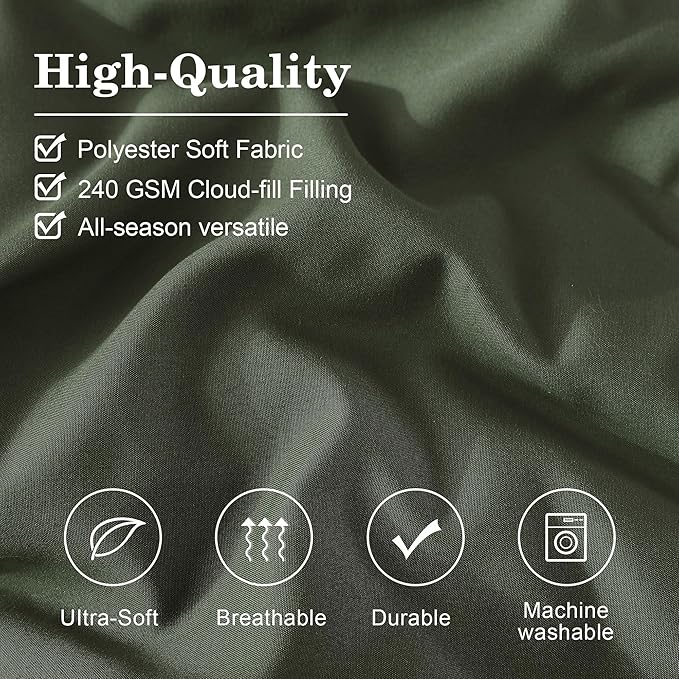 Monbix Full Comforter Set - 7 Pieces Olive Green Bed in a Bag Full Size Bedding Sets with Comforters, All Seasons Comforter with Sheets, Pillowcases & Shams