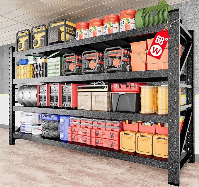 8000LBS Heavy Duty Garage Shelving Units,68" Wide & Deep Storage Shelves,Metal Garage Shelves,Large Storage Rack,Steel Shelf,Industrial Shelving for Shop,Warehouse,Basement,68" W x 24" D x 63.5" H by SISESOL