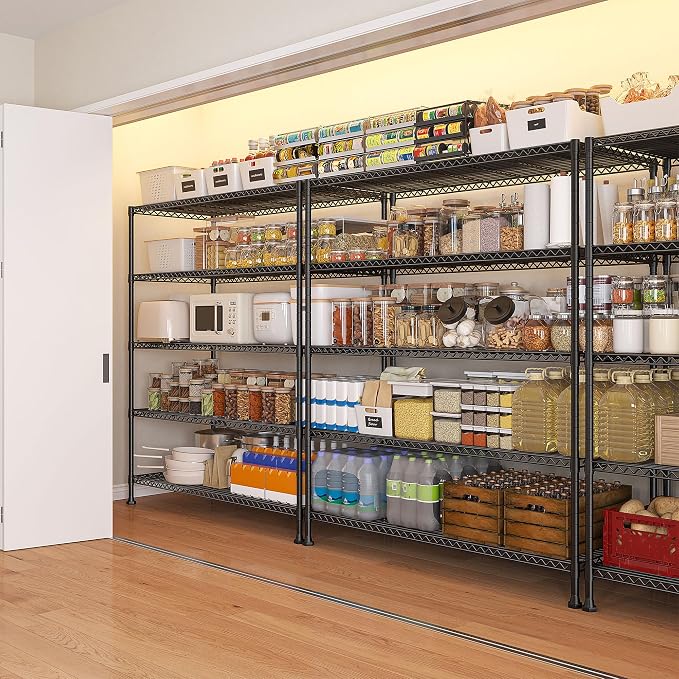 REIBII 45.5''W Storage Shelves Wire Shelving, 5 Tier Pantry Shelves for Storage Rack, Adjustable Metal Shelving for Pantry Kitchen Steel Shelving, 45.5" W x 71" H x 17.7" D, 2 Pack - Image 5