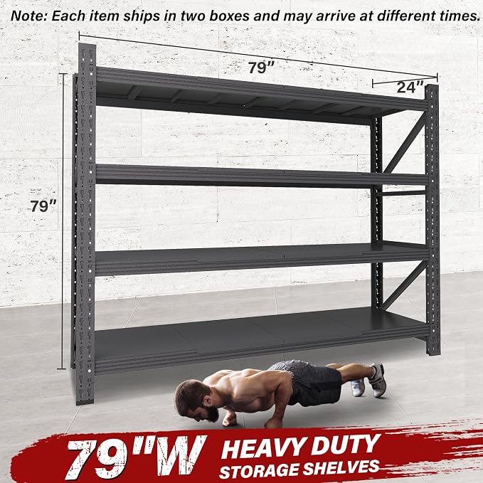 7000LBS Heavy Duty Garage Shelving Units,79" Wide & Deep Storage Shelves,Black Metal Garage Shelves,Large Storage Rack,Steel Shelf,Industrial Shelving for Shop,Warehouse,Basement,79" W x 24" D x 79" H - Image 2