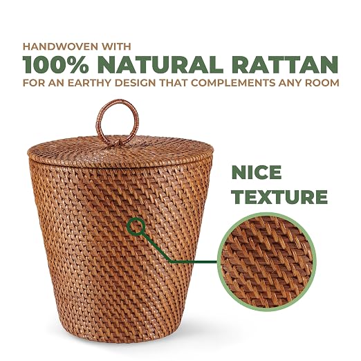 84ECO 3 Gallon Rattan Trash Can with Lid and Liner - Wicker Trash Can for Bathroom, Bedroom, Kitchen, Living Room - Image 5