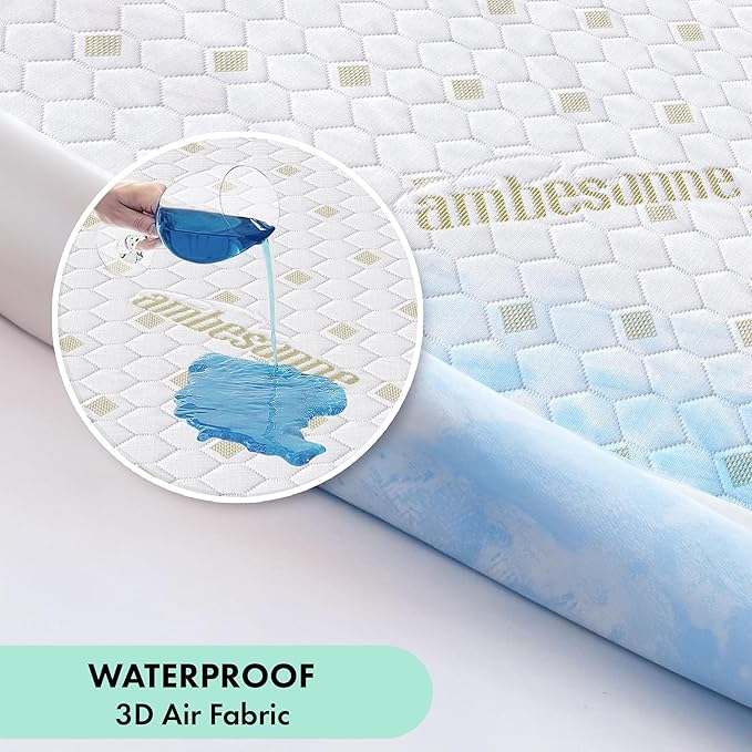 Ambesonne Fitted Nonslip 100% Waterproof Mattress Protector 3D Air Fabric Cover Bed Pad Fiber Smooth Noiseless Texture for a Hotel Quality Comfortable Sleep, 8''-21'' Deep Pocket, Queen