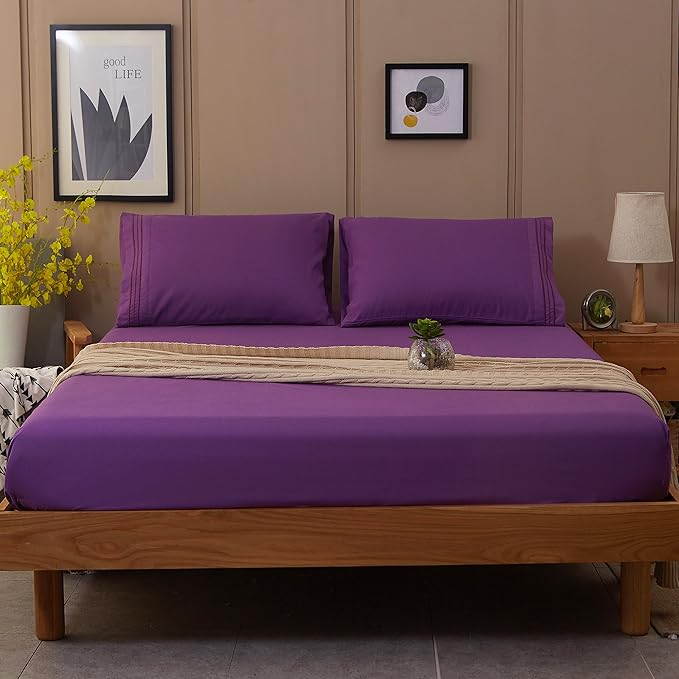 SONORO KATE Bed Sheet Set Super Soft Microfiber 1800 Thread Count Luxury Egyptian Sheets 18-Inch Deep Pocket Wrinkle and Hypoallergenic-4 Piece(Full Purple)