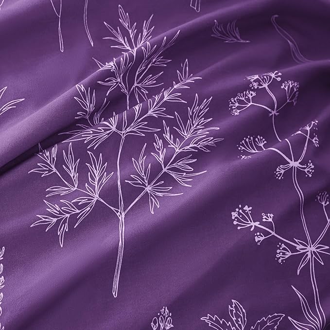 Love's cabin Dark Purple Full Comforter Set - Full Size Comforter Set, 3 Pieces Cute Floral Bedding Sets for All Seasons,1 Soft Reversible Botanical Flowers Comforter and 2 Pillow Shams