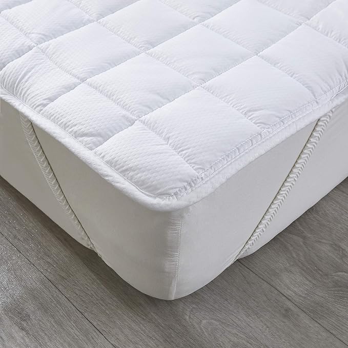 Twin Size Microfiber Mattress Pad ProtectorTopper,Breathable Cover with Elastic Straps (8"-18" Fitted Deep Pocket) White Color