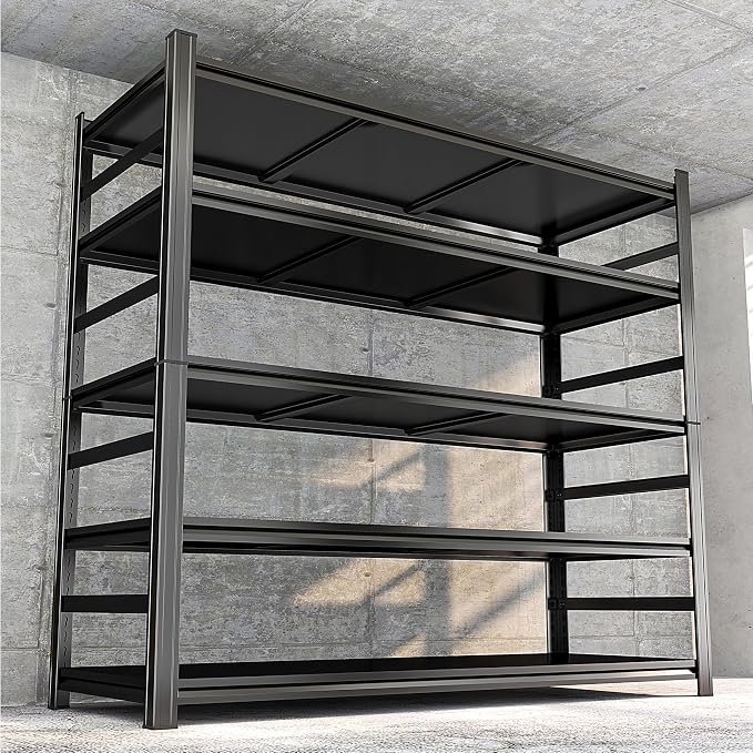 PRESTELION 87" H Garage Shelving 5 Tier Storage Shelves Heavy Duty 3800LBS Adjustable Shelf Unit Metal Garage Shelving for Warehouse Industrial Basement, 87" H x 48" W x 24" D, Black - Image 6