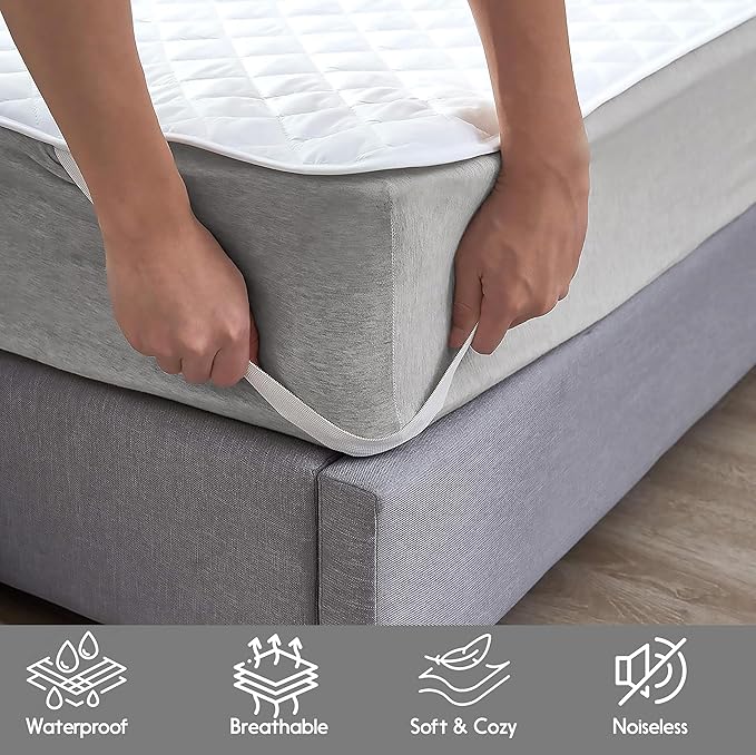 King Mattress Protector – Waterproof Mattress Pad for Incontinence – Soft, Breathable, Washable Cover with Strong Elastic Corner Straps – Fits Up to 16" Deep