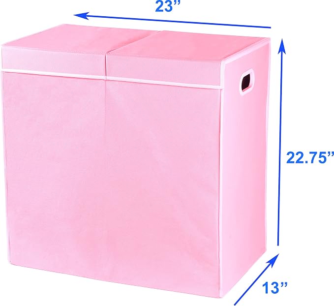 Simple Houseware Double Laundry Hamper with Lid and Removable Bags, Pink - Image 7