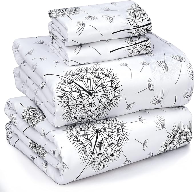 RUVANTI 100% Cotton Sheets – Full Size Percale Bedding, Cooling & Breathable Floral Design, Durable with a Crisp, Soft & Comfortable Feel, 16" Deep Pocket, 4-Piece Set, Dandelion
