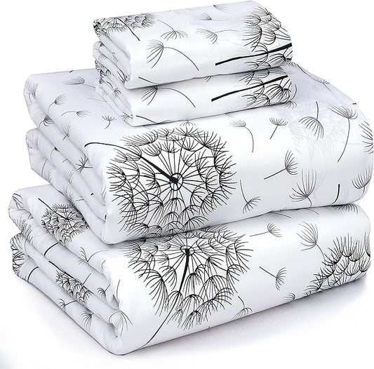 RUVANTI 100% Cotton Sheets – Full Size Percale Bedding, Cooling & Breathable Floral Design, Durable with a Crisp, Soft & Comfortable Feel, 16" Deep Pocket, 4-Piece Set, Dandelion