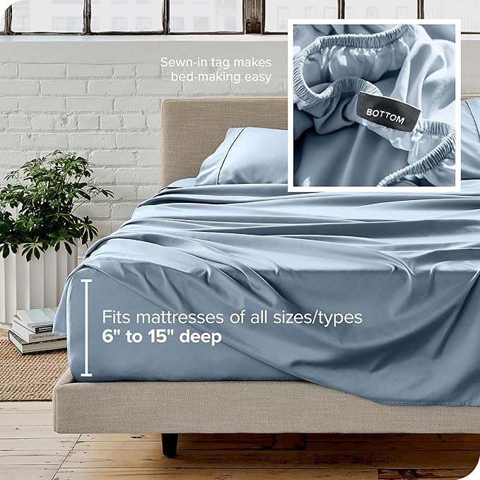 Bare Home Queen Sheet Set - 1800 Ultra-Soft Microfiber Queen Bed Sheets - Double Brushed - Deep Pockets - Easy Fit - 4 Piece Set - Bedding Sheets & Pillowcases (Queen, Dusty Blue)
