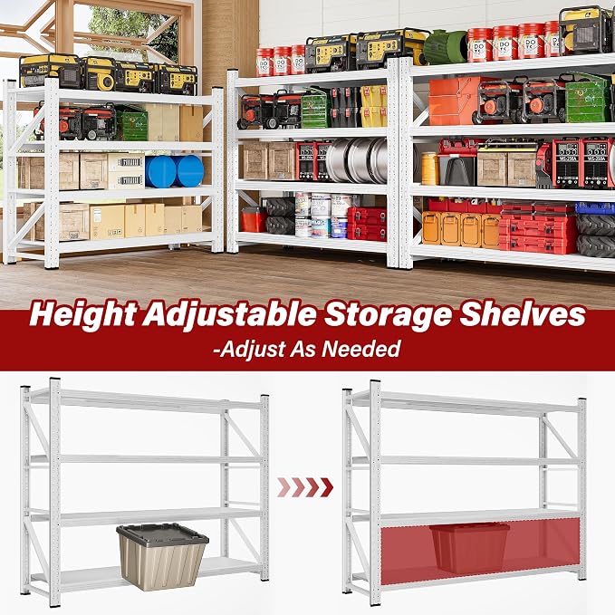 48" Wide Heavy Duty Garage Shelving Units,3000LBS 24 Deep Storage Shelves,White Metal Garage Shelves,Large Storage Rack,Steel Shelf,Industrial Shelving for Shop,Warehouse,48" W x 24" D x 70" H - Image 6