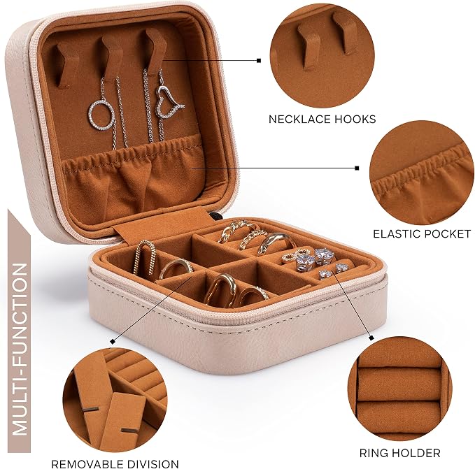 Custom Leather Jewelry Box w/Name & Birth Flower Month - Birthday Gifts for Women, Personalized Jewelry Travel Case - Customized Jewelry Organizer Box, Mom Birthday Gifts - Gray - Image 4