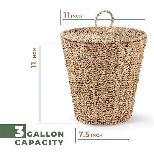 84ECO 3 Gallons Seagrass Waste Basket with Lid and Liner - Wicker Trash Can - Image 6