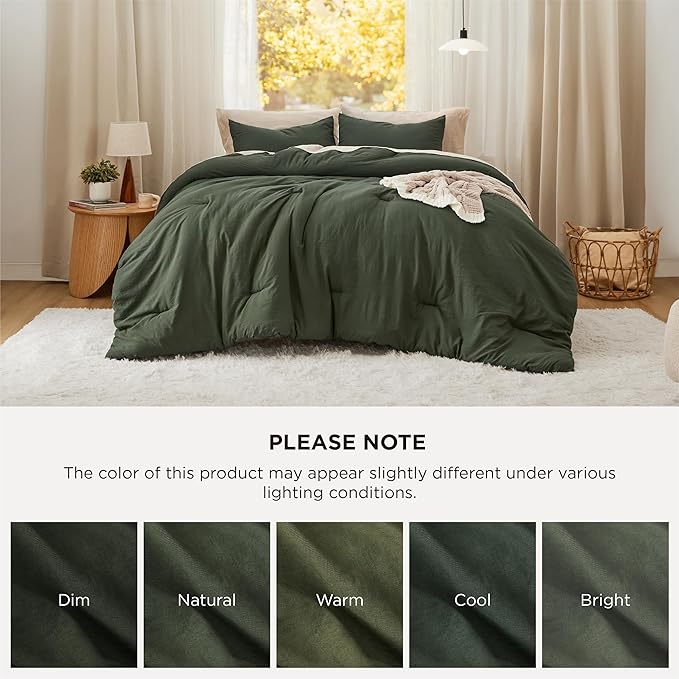 Bedsure Super King Plus Comforter Set, Dark Green Soft Prewashed Bedding for All Seasons, 3 Pieces GentleSoft™ Bed Set, 1 Lightweight Comforter (128"x120") and 2 Pillowcases (20"x36")
