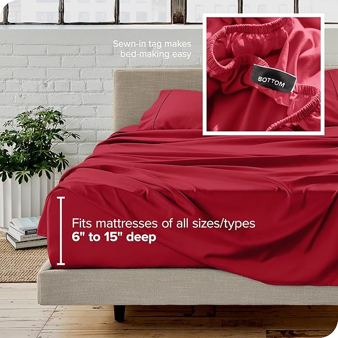 Bare Home Queen Sheet Set - 1800 Ultra-Soft Microfiber Queen Bed Sheets - Double Brushed - Deep Pockets - Easy Fit - 4 Piece Set - Bedding Sheets & Pillowcases (Queen, Red)
