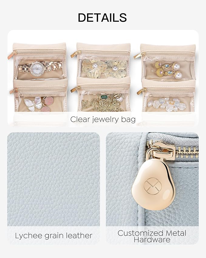Vlando Jewelry Travel Case,Travel Jewelry Organizer with Clear Velvet Jewelry Bags 6Pcs Zipper Pouch for Women Wedding,Birthday Gift-Baby Blue - Image 3