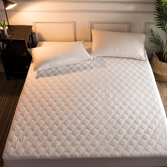 Hani Minna Premium Quilted Fitted Mattress Pad Protector Made with Natural Combed Cotton - Cooling and Breathable Mattress Topper (California King)