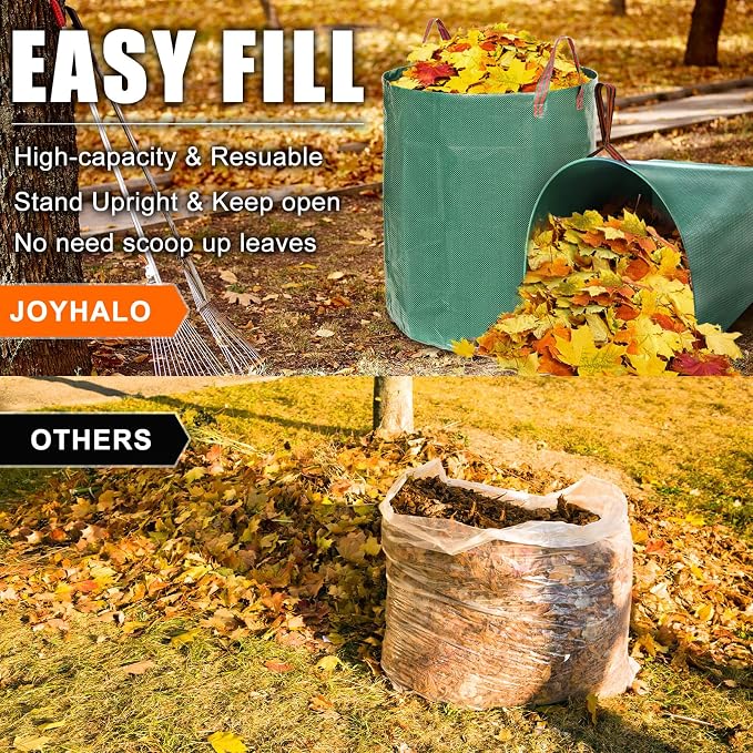Joyhalo Reusable Yard Waste Bags Set, 3 Pack 72 Gallon Lawn And Leaf Bags with 40 Gallon Dustpan-Type Heavy Duty Garden Bag, Standable Garden Waste Container For Leaves - Image 2