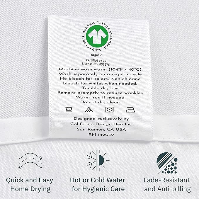 California Design Den 2-Pack Twin XL Sheets Set - 100% Organic Cotton Percale Sheets, Deep Pockets, Crisp, Breathable and Lightweight Bedding Set - Light Grey