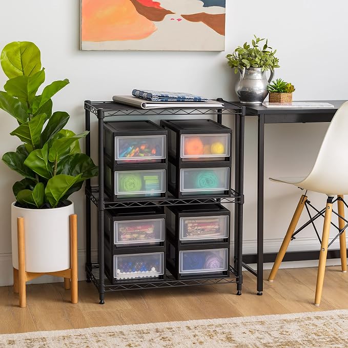 IRIS USA 6 Qt. Plastic Drawer Storage Organizer Stacking Drawers, 8-Pack, Stackable Unit with Sliding Drawer for Clothes Bedroom Kitchen Under Sink Pantry Craft Room Bathroom Dorm Office, Black - Image 5