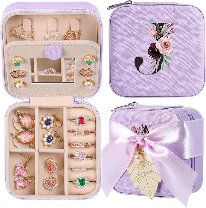 AYGXU Travel Jewelry Box for Women and Girls - Small Case With Initial A-Z - Teacher Gifts by AYGXU