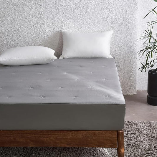 Simple&Opulence Full Size Mattress Pad Protector, 100% Cotton Top Cooling Breathable Quilted Mattress Cover Fitted Sheet Stretches up to 16 Inches Deep Pocket Non Slip Soft Bed Pad Topper-Dark Grey