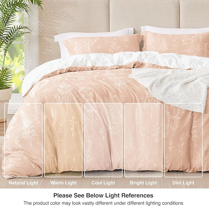 Love's cabin Dusty Rose Pink King Size Comforter Set - King Comforter Set, 3 Pieces Cute Floral Bedding Sets for All Seasons,1 Soft Reversible Botanical Flowers Comforter and 2 Pillow Shams