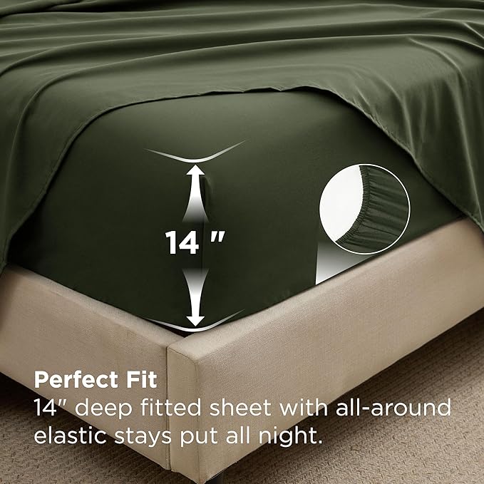 Bedsure 7 Pieces Queen Comforter Set Premium Series, Hotel Luxury Soft Bed in a Bag, Goose Down Alternative, Safe for Sensitive Skin Bedding Comforter All Season Medium Warmth, Olive Green Queen Size