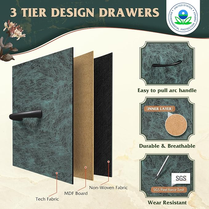 WLIVE Storage Organizer Unit with 11 Fabric Bins, Storage Drawers Organizer with Steel Frame, Tall Storage Tower Organizaton for Living Room, Hallway, Office, Vintage Green - Image 5