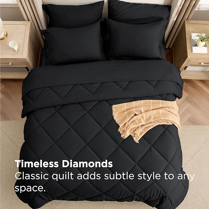 Bedsure Premium Series 5 Piece Black Twin Comforter Set, Goose Down Alternative, All Season Medium Warmth, Soft Hotel Luxury Bed in a Bag, Safe for Sensitive Skin, Includes Sheets Pillowcase & Sham