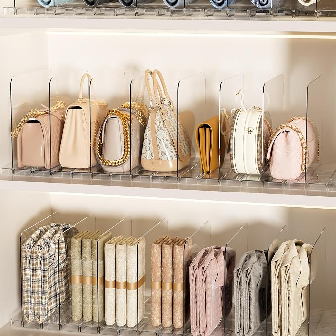 JOYZAN Stackable Purse Organizer for Closet, Adjustable Closet Purse Organizer, Clear Acrylic Shelf Dividers, Detachable Handbag Storage Separator Dividers for Home, Office - 2 Pack - Image 2