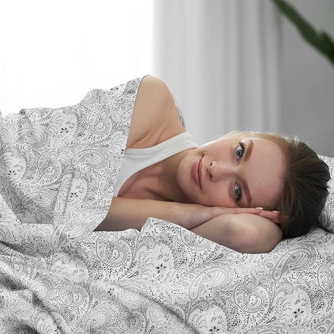 Mellanni Extra Deep Queen Sheets - 4 PC Iconic Collection Bedding - Hotel Luxury, Ultra Soft, Cooling Bed Sheets - Wrinkle, Fade, Stain Resistant (Queen, Paisley Gray)