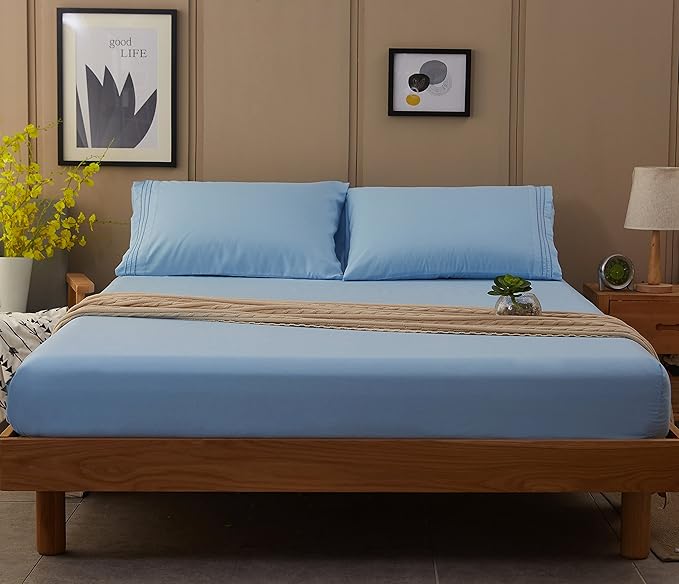 SONORO KATE Bed Sheet Set Super Soft Microfiber 1800 Thread Count Luxury Egyptian Sheets 18-Inch Deep Pocket Wrinkle and Hypoallergenic-3 Piece(Twin Lake Blue)