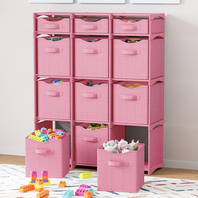 Cube Storage Organizer with Storage Bins Included - The Perfect Closet Organizers and Storage Solution. Includes 12 Storage Cubes, Great For Toy Storage, Closet Storage, Clothes Storage (Pink) - Image 3