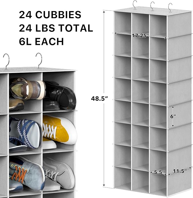 Simple Houseware 24 Section Shelves Hanging Shoes Organizer Holder for Closet, Gray - Image 3