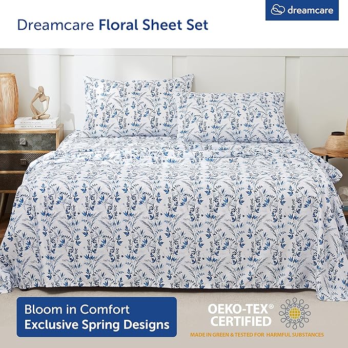 DREAMCARE Twin Sheets - 3 pcs Breathable Cooling Bed Sheets - up to 15" Deep Pocket Twin Bed Sheets with Side Pockets - Extra Soft 100% Brushed Hypoallergenic Hotel Luxury Bedding