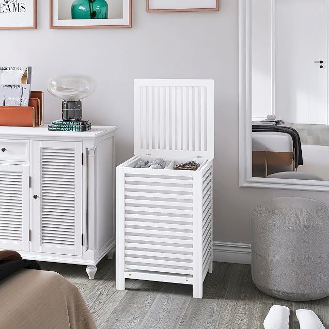 SMIBUY Double Laundry Hamper with Lid, 120L Bamboo Laundry Basket with Removable Liner Bag, 2-Section Clothes Divider Laundry Sorter for Laundry Room, Bathroom, Bedroom (White) - Image 7